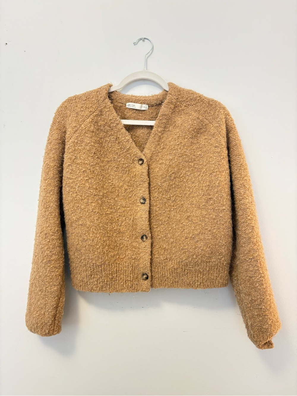 OAK + FORT Warm Camel Bouclé Cardigan